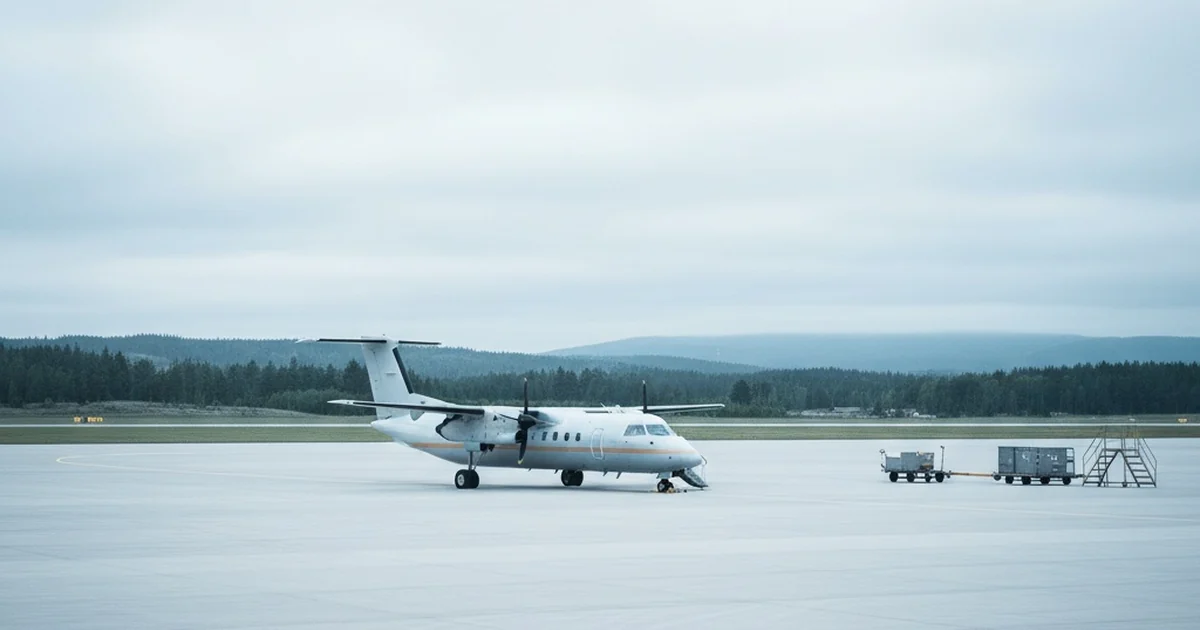 Ett regionalt turbopropflygplan på en lugn flygplats i ett nordiskt landskap — illustrativt för BRA Braathens flygersättning