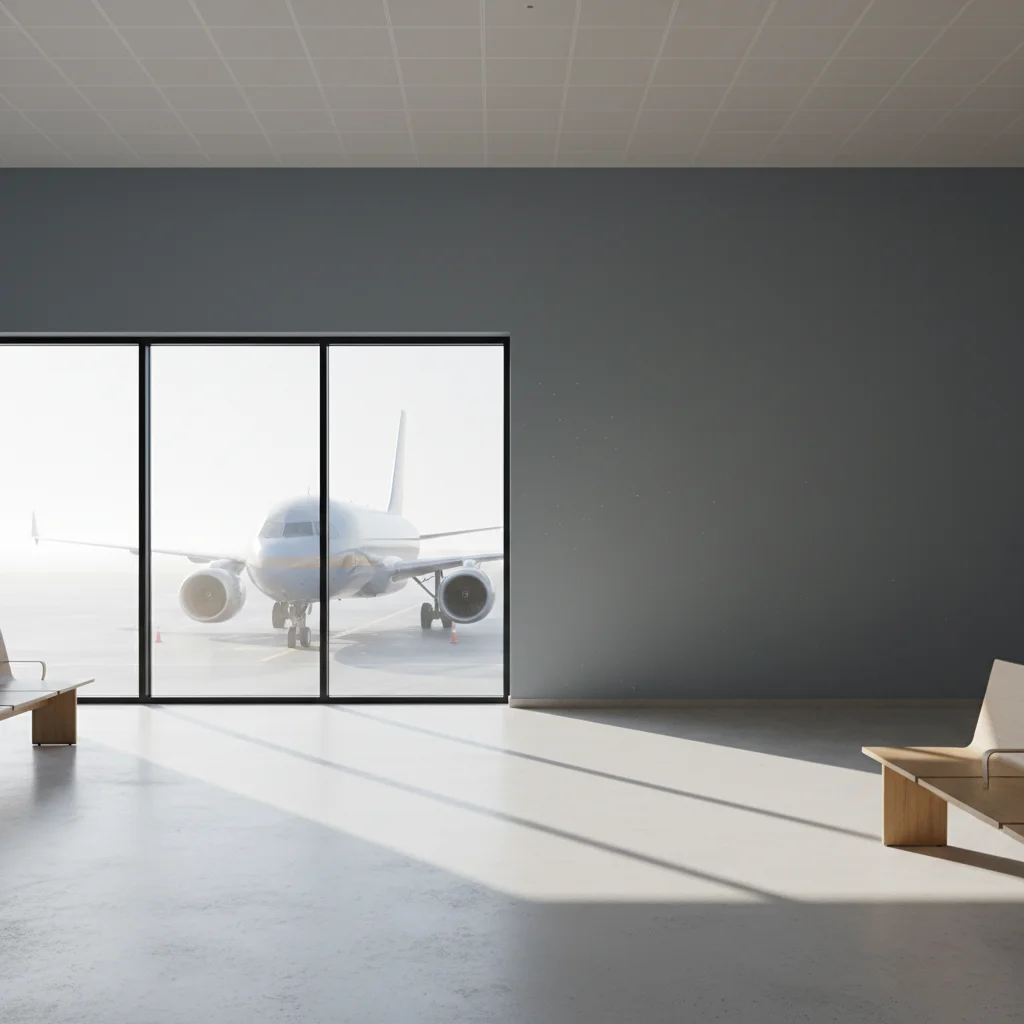 Ljus modern flygplatsvy med ett flygplan i mjukt morgonljus – guiden om EU 261 nya regler 2026 och Regulation 2026/261
