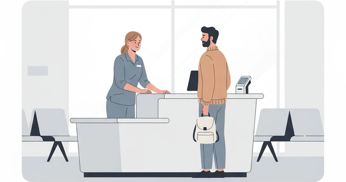 Illustration av en gate-disk där en passagerare nekas ombordstigning på ett överbokat flyg — ersättning enligt EU 261