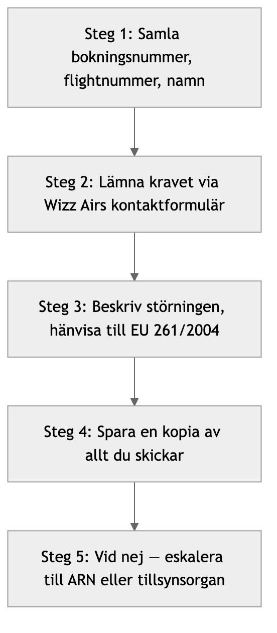 Flödesschema: Wizz Airs claimprocess steg för steg